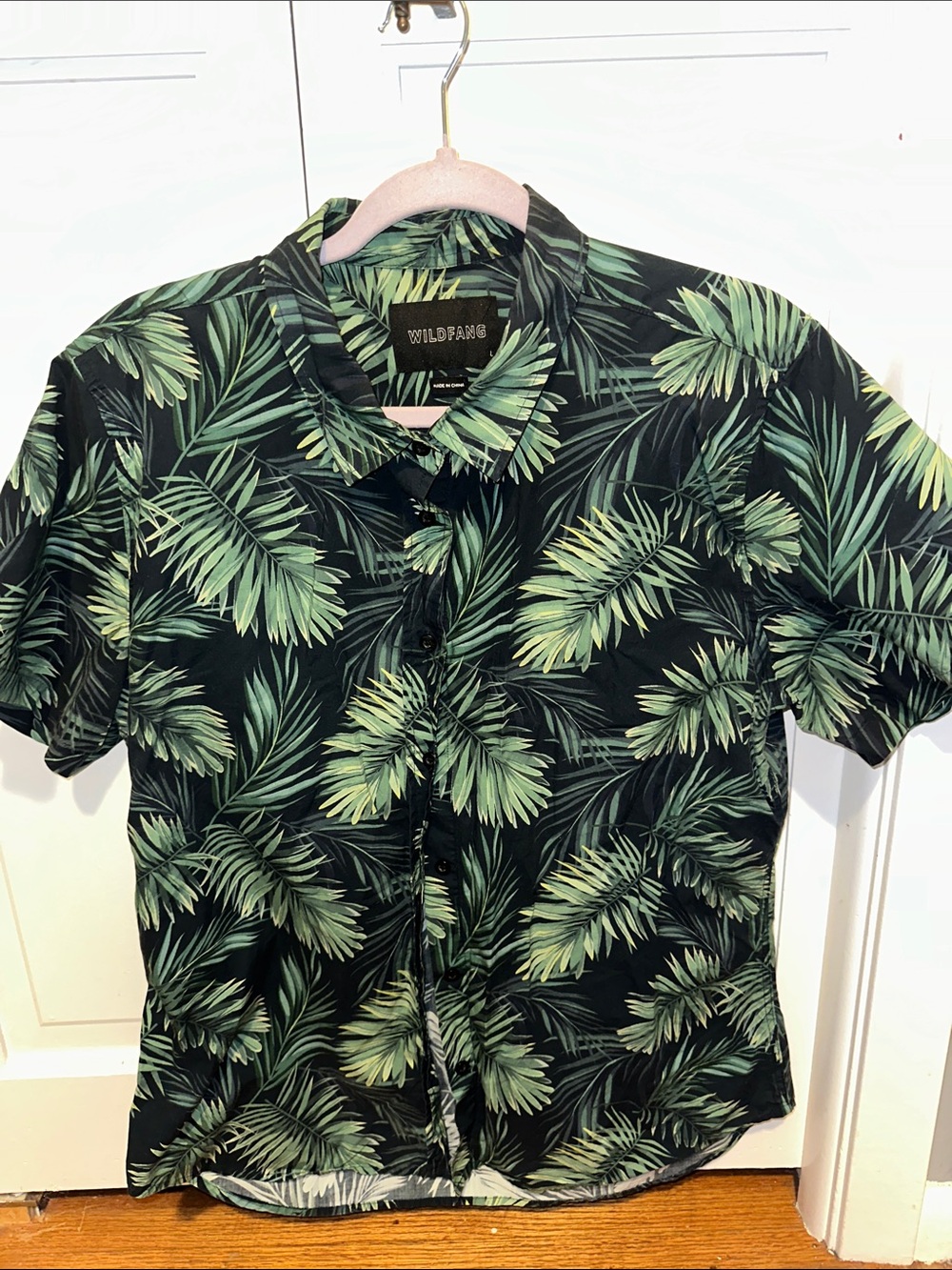 Wildfang Shirt with Green & Black Tropical Leaf Print